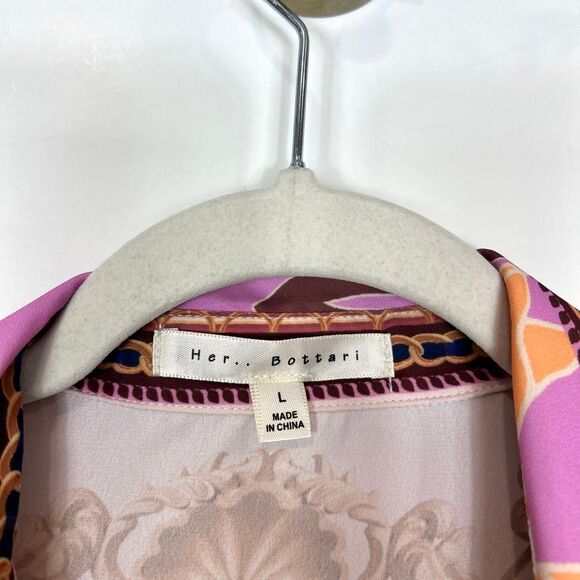 Her Bottari Shirt Dress Large Multicolor Patchwork Long Sleeve Button Front Mini - Picture 3 of 15